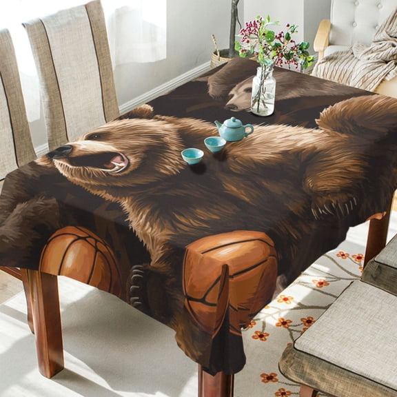 BZSMCE Square Tablecloth Basketball Bears Pattern Tableclothes