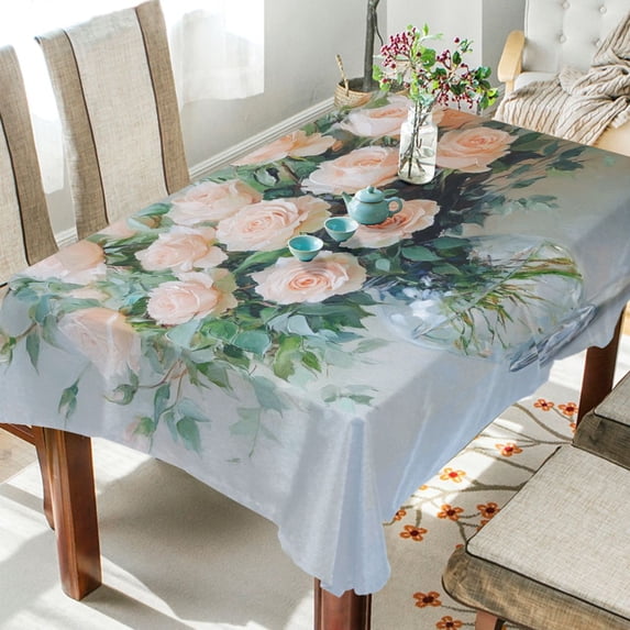 BZSMCE Square Tablecloth Beautiful Blush Roses Pattern Tableclothes
