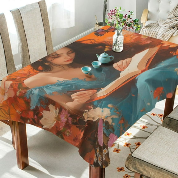 BZSMCE Square Tablecloth Black Hair Girl Surround by Butterfly Pattern Tableclothes