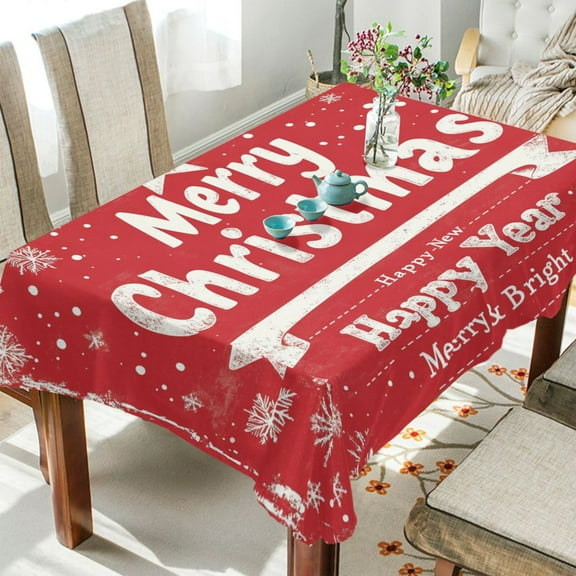 BZSMCE Square Tablecloth Blessing and Snowflake Print Pattern Tableclothes