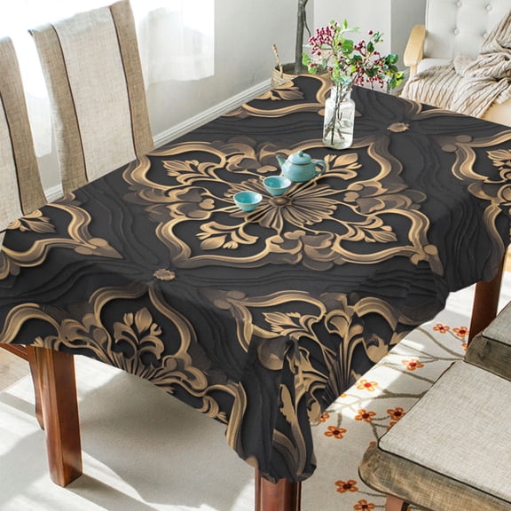 BZSMCE Square Tablecloth Bohemia Design Gold Flower Print Pattern Tableclothes