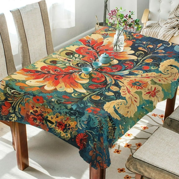 BZSMCE Square Tablecloth Bohemia Flowers Seamlee Printing Pattern Tableclothes