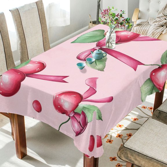 BZSMCE Square Tablecloth Bows & Cherries Pattern Tableclothes