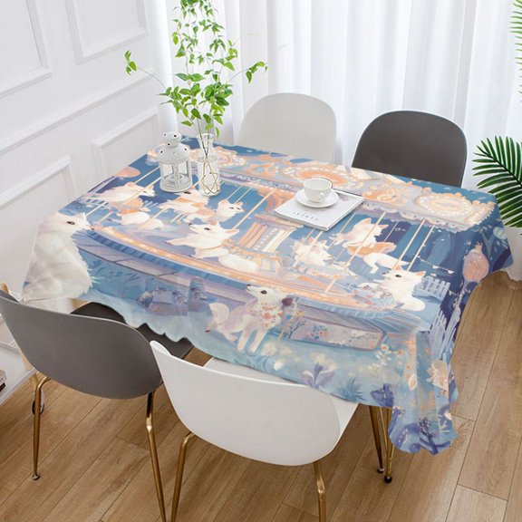 BZSMCE Square Tablecloth Cartoon White Fox Pattern Tableclothes