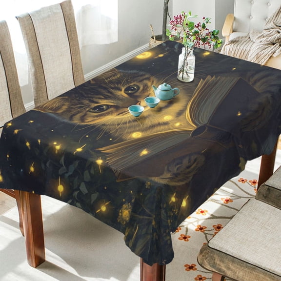BZSMCE Square Tablecloth Cat Are Redding Book Pattern Tableclothes