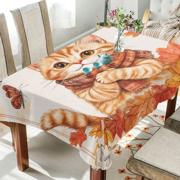 YAZAOO Square Tablecloth Cat in Autumn Pattern Tableclothes