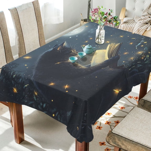 BZSMCE Square Tablecloth Cat under The Moon Pattern Tableclothes