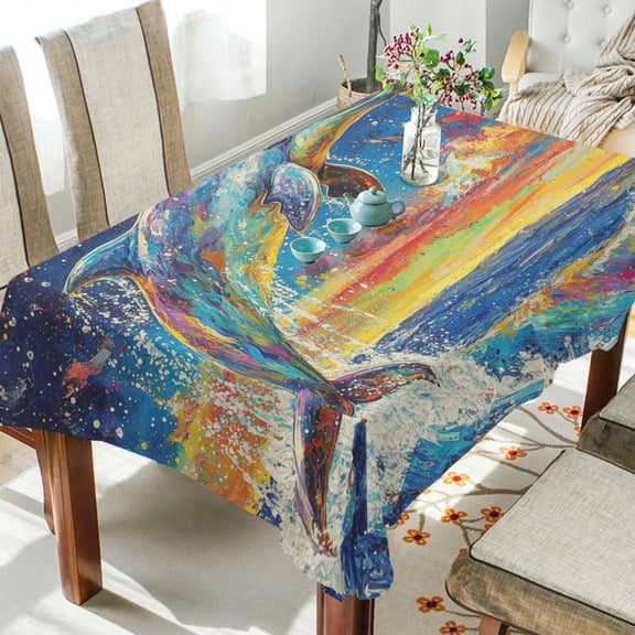 BZSMCE Square Tablecloth Celestial Dolphin Dance Pattern Tableclothes