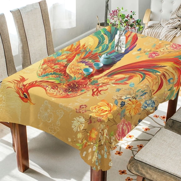 BZSMCE Square Tablecloth Celestial Phoenix Pattern Tableclothes