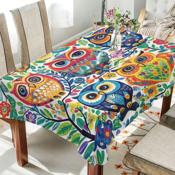 BZSMCE Square Tablecloth Charming Owls Amongst Nature Pattern Tableclothes