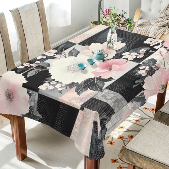 BZSMCE Square Tablecloth Chic Floral Patchwork Pattern Tableclothes