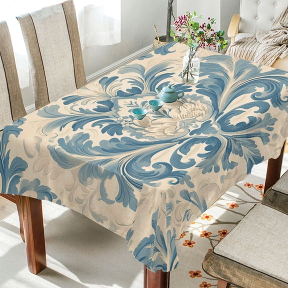 BZSMCE Square Tablecloth Classic Indigo Scroll Patter Pattern Tableclothes