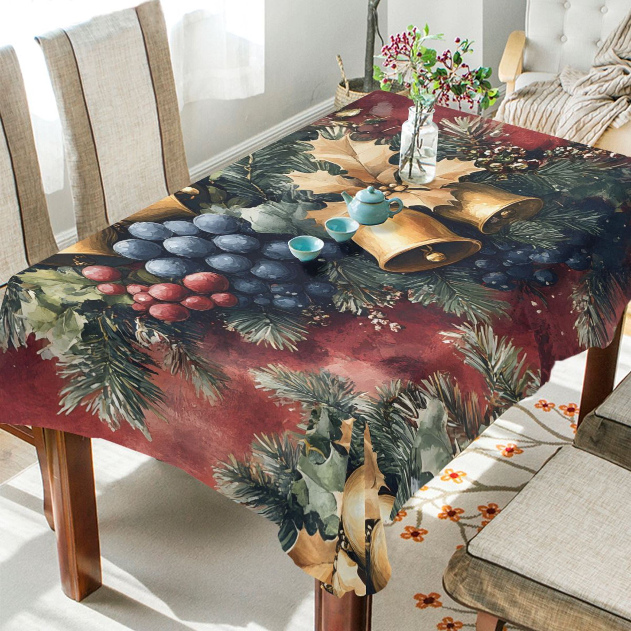 BZSMCE Square Tablecloth Color Fruit Bell Purple Pattern Pattern ...