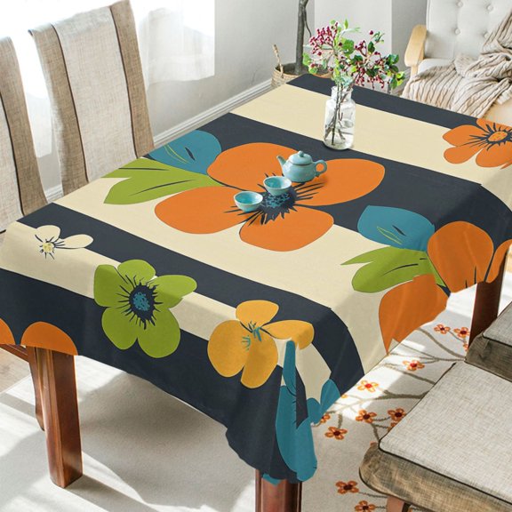 BZSMCE Square Tablecloth Colorful Floral Stripes Pattern Tableclothes