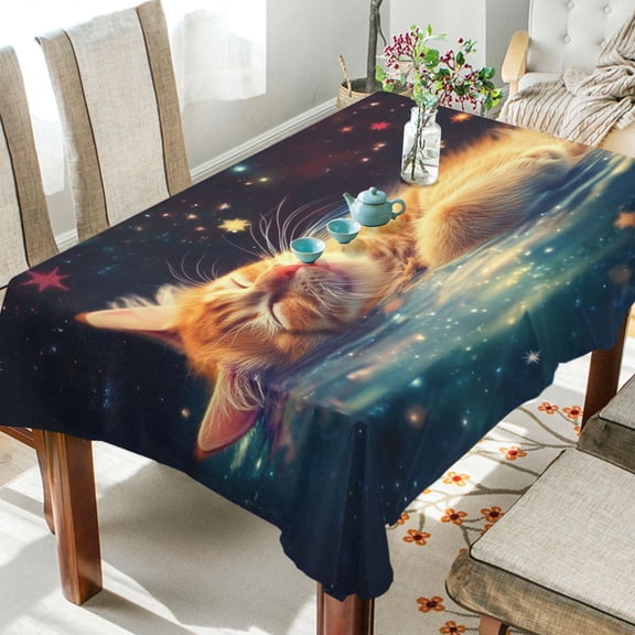 BZSMCE Square Tablecloth Cosmic Cat Dreams Pattern Tableclothes