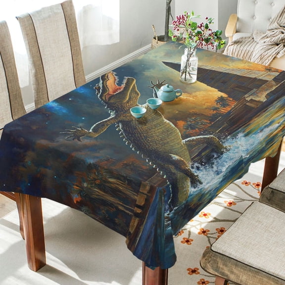 BZSMCE Square Tablecloth Crocodile Jumped Plainting Pattern Tableclothes