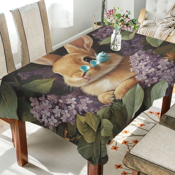 BZSMCE Square Tablecloth Cut Brown Ribbit Pattern Tableclothes