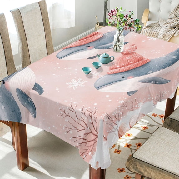 BZSMCE Square Tablecloth Cute Blue Whale in Snow Pattern Tableclothes