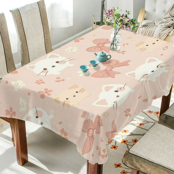 YAZAOO Square Tablecloth Cute Cat Bow-knot Pattern Tableclothes
