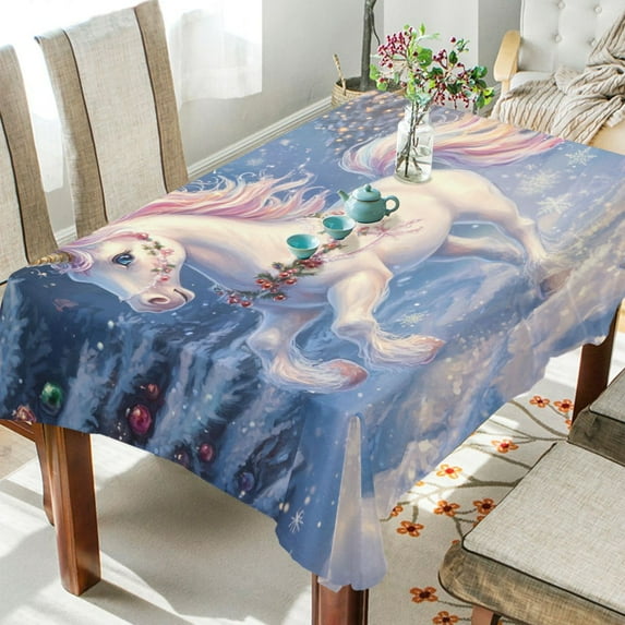 BZSMCE Square Tablecloth Cute Christmas Unicorns Pattern Tableclothes