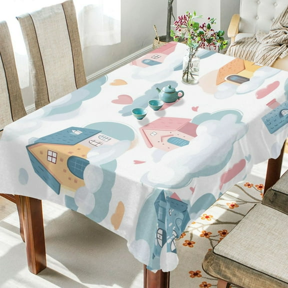 BZSMCE Square Tablecloth Cute House on The Sky Pattern Tableclothes
