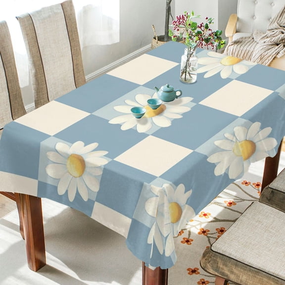 BZSMCE Square Tablecloth Daisy Delight on Blue Pattern Tableclothes