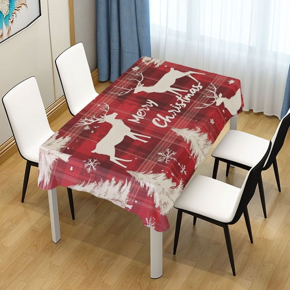BZSMCE Square Tablecloth Dark Red Plaid Pattern with Reindeer Pattern Tableclothes
