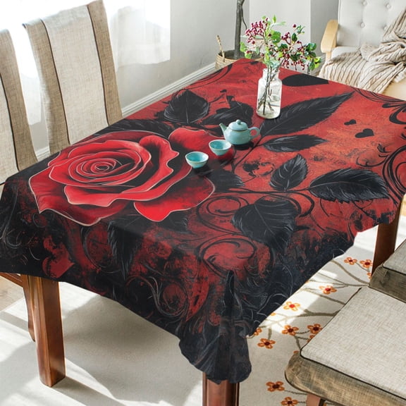 BZSMCE Square Tablecloth Deep Red Rose Pattern Tableclothes