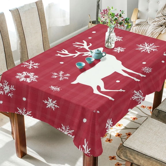 BZSMCE Square Tablecloth Deer Sonwflake Pattern Tableclothes