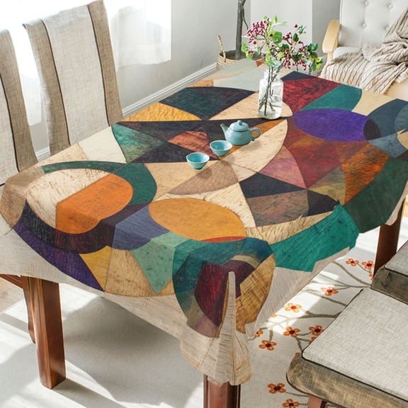 BZSMCE Square Tablecloth Design Circles and Triangles Pattern Pattern Tableclothes