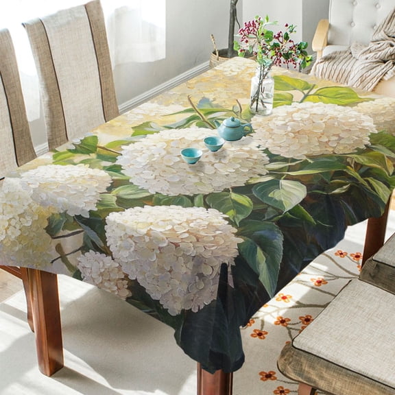 BZSMCE Square Tablecloth Design White Hydrangea Bush Painting Pattern Tableclothes