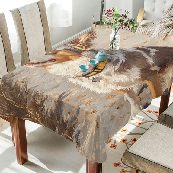 BZSMCE Square Tablecloth Dog Travel in Golden Field Pattern Tableclothes