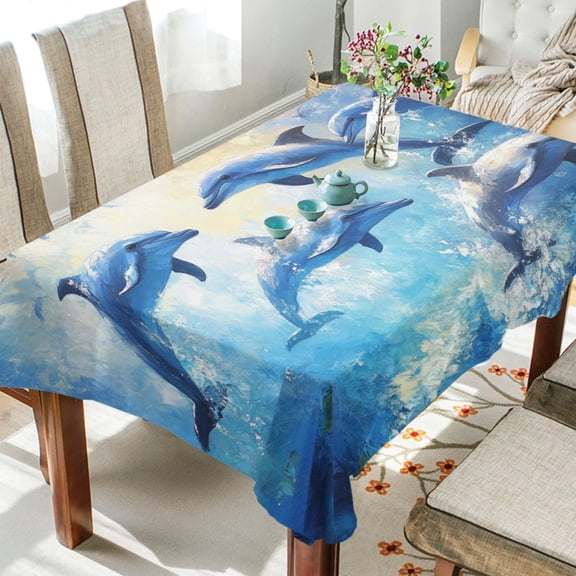 BZSMCE Square Tablecloth Dolphin Play on The Ocean Pattern Tableclothes