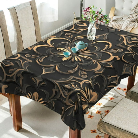 BZSMCE Square Tablecloth Elegant Black and Gold Painting Pattern Tableclothes