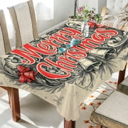BZSMCE Square Tablecloth Elegant Christmas Bell and Bowknot Painting Pattern Tableclothes