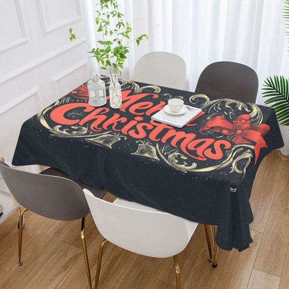BZSMCE Square Tablecloth Elegant Freehand Christmas Red Bowknot Pattern Tableclothes