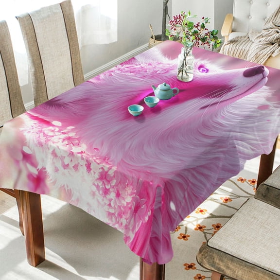 BZSMCE Square Tablecloth Elegant White Fox in Blossoms Pattern Tableclothes