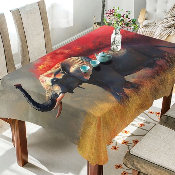 BZSMCE Square Tablecloth Elephant Running Painting Pattern Tableclothes