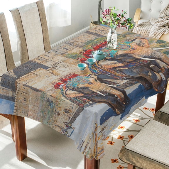 BZSMCE Square Tablecloth Elephant Taking People Pattern Tableclothes