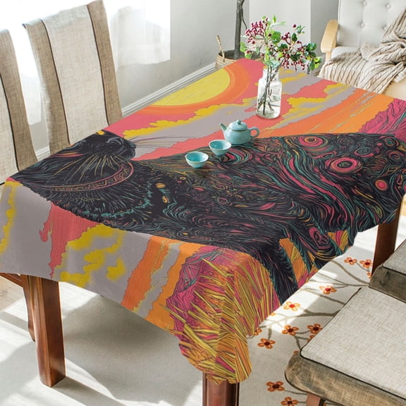 BZSMCE Square Tablecloth Enchanted Sunlit Cat Pattern Tableclothes