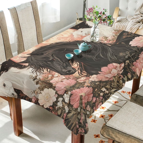 BZSMCE Square Tablecloth Equine Moonlight Pattern Tableclothes