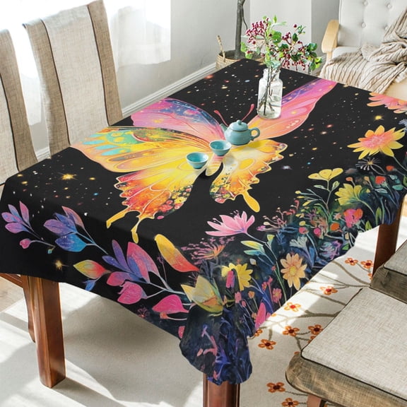 BZSMCE Square Tablecloth Floral Glow Butterfly Pattern Tableclothes