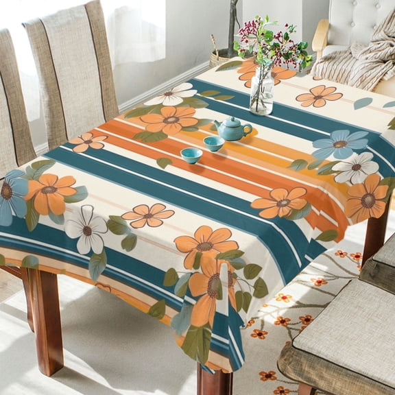 BZSMCE Square Tablecloth Floral Stripes Pattern Tableclothes