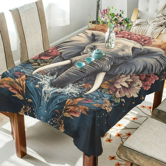 BZSMCE Square Tablecloth Florals Elephant Pattern Tableclothes