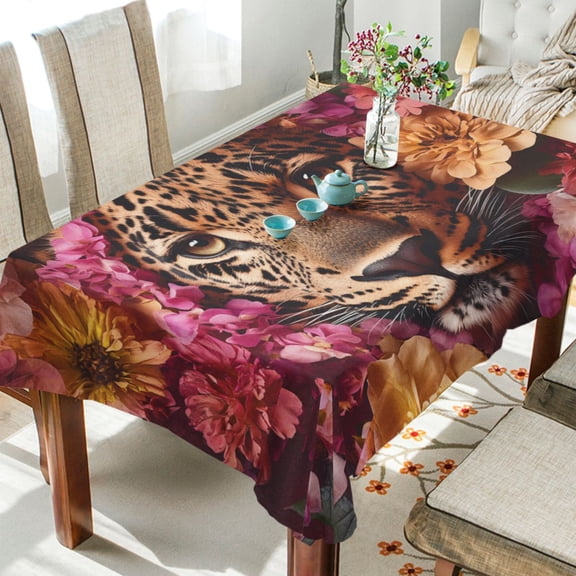 BZSMCE Square Tablecloth Flowered Feline Pattern Tableclothes