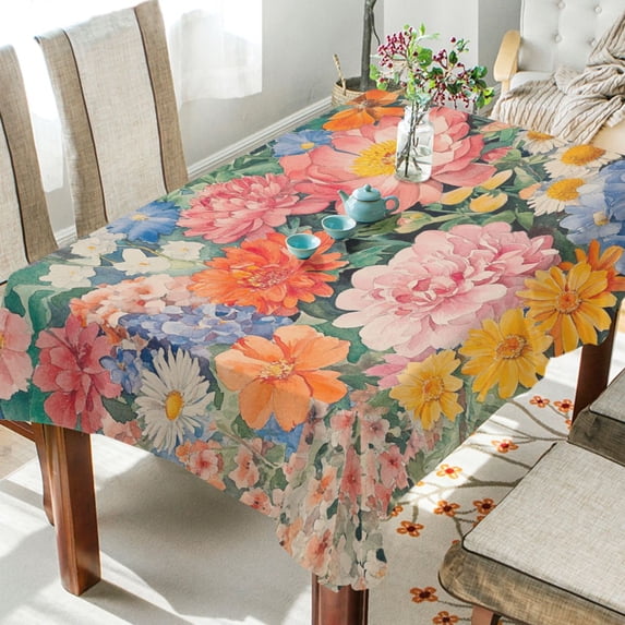 BZSMCE Square Tablecloth Fluffy Companion with Blooms Pattern Tableclothes