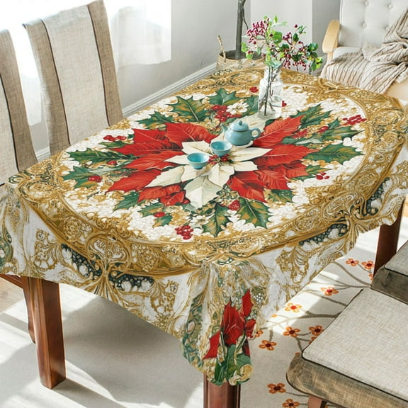 BZSMCE Square Tablecloth Golden Holiday Elegance Pattern Tableclothes