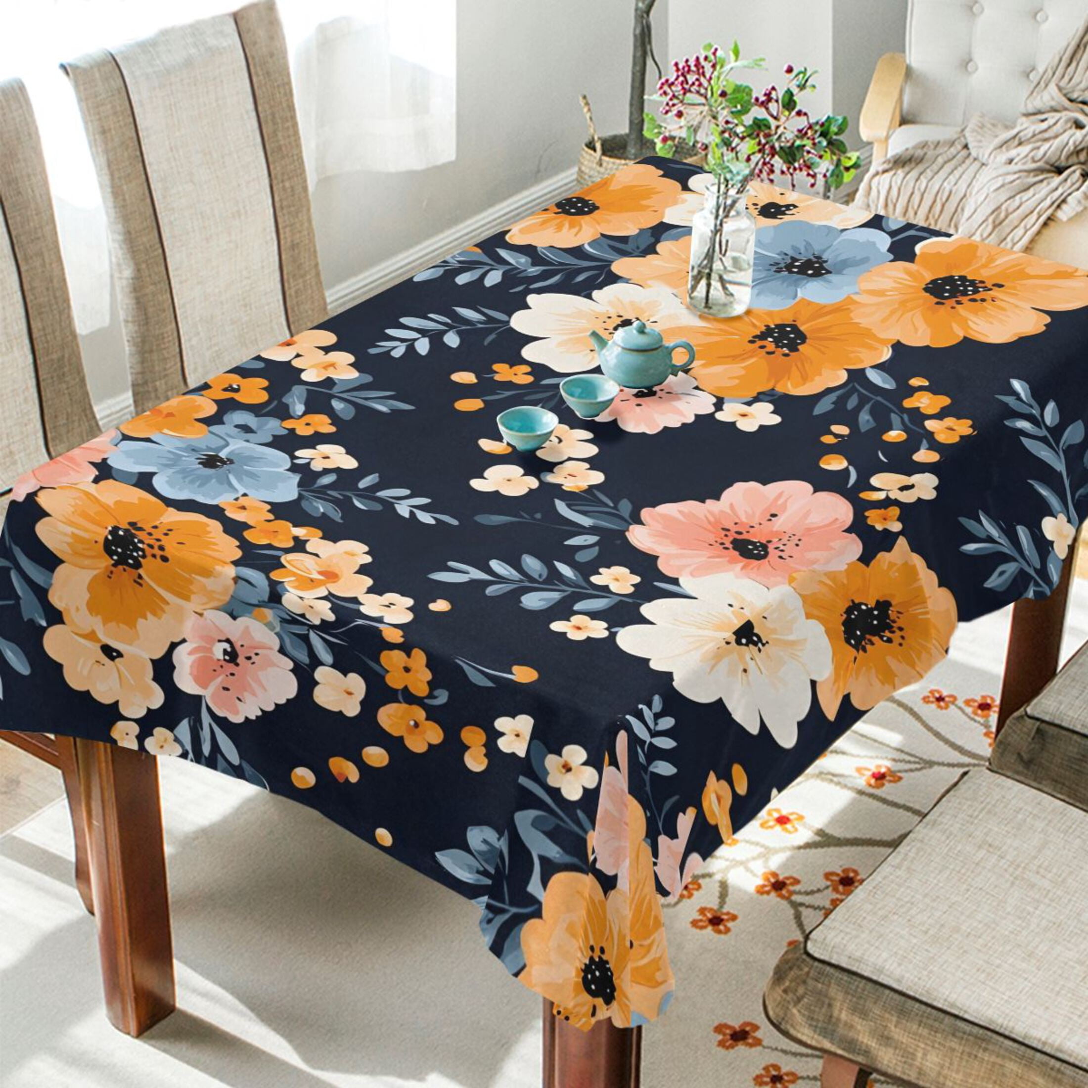 BZSMCE Square Tablecloth Grass Tile Colorful Flower Pattern Pattern ...