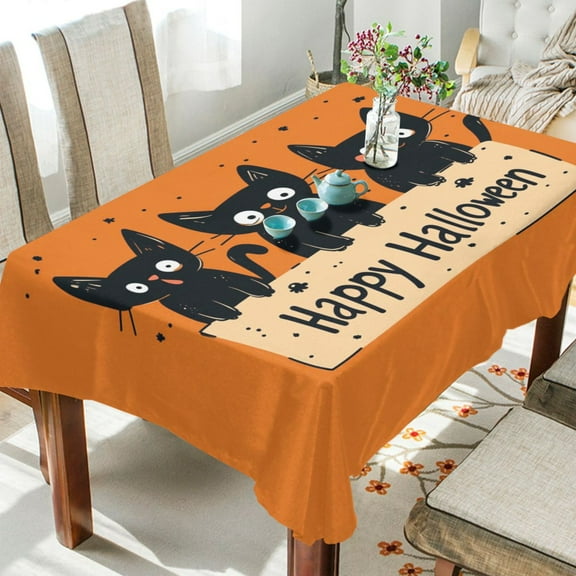 BZSMCE Square Tablecloth Halloween Black Cats Pattern Tableclothes
