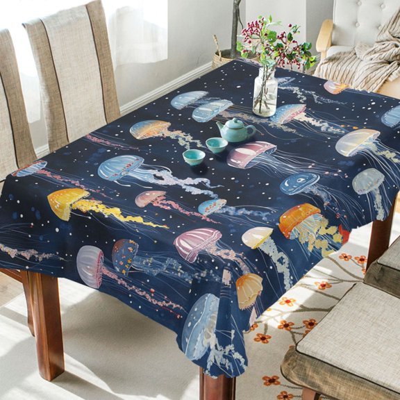 BZSMCE Square Tablecloth Jellyfish Night Parade Pattern Tableclothes